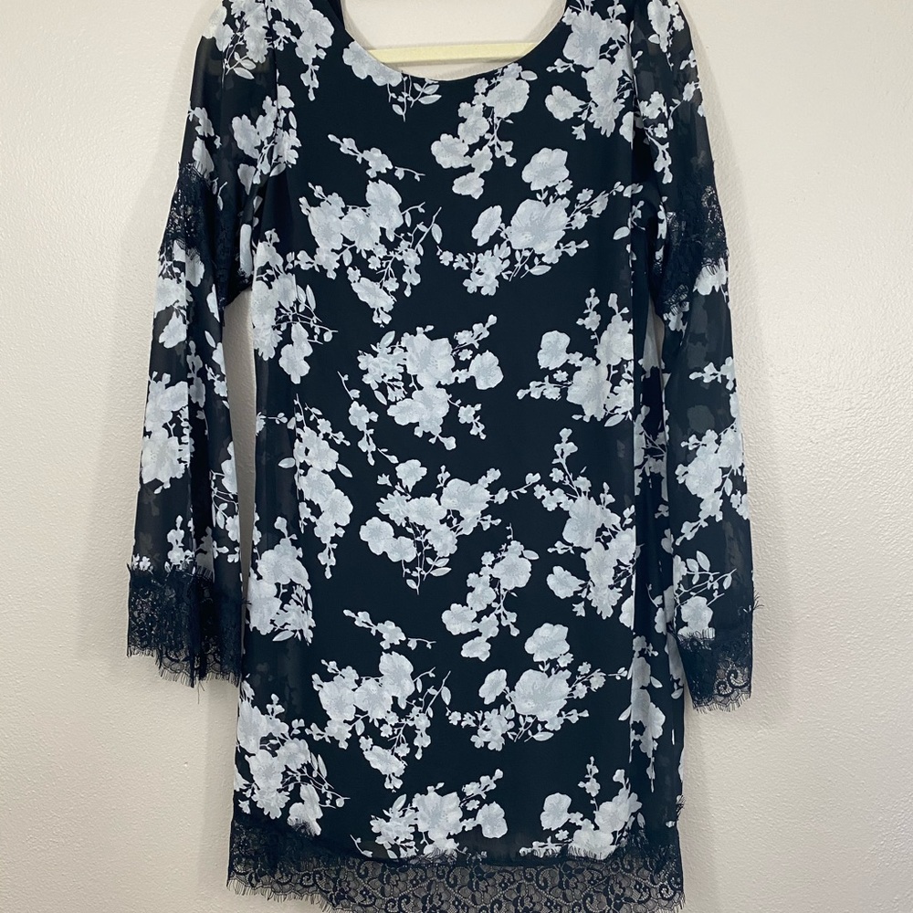Black and white floral dress with lace